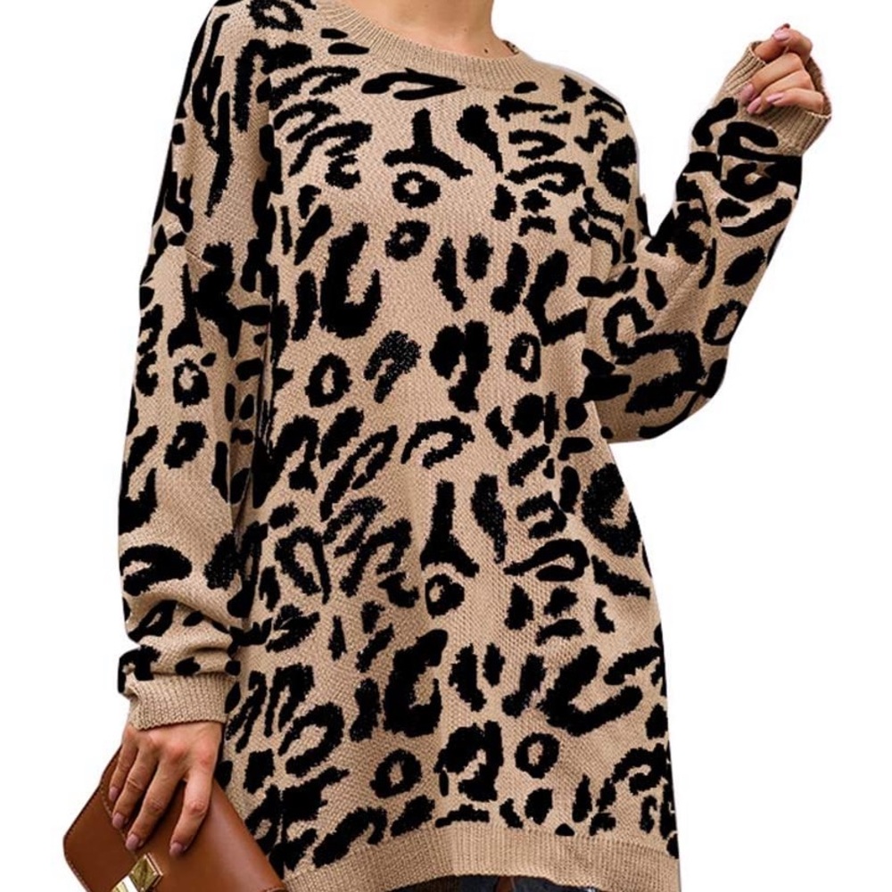 Leopard Print Long Sleeve Oversized Sweater